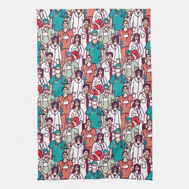 Doctor & Surgeon Pattern Tea Towel (Vertical)