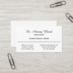 Doctor Urologist Simple White and Black Business Card