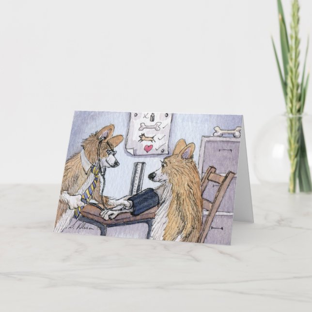Doctor Welsh Corgi dog checking blood pressure Card (Front)