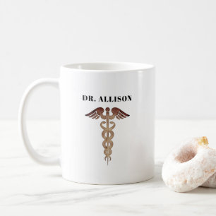 Doctor White Gold Caduceus Personalised Coffee Mug