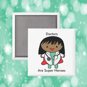 Doctors Are Super Hero Black Female Kawaii Magnet