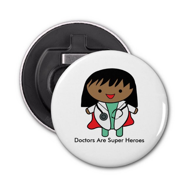 Doctors Are Super Heroes Female Black Personalise Bottle Opener (Front)