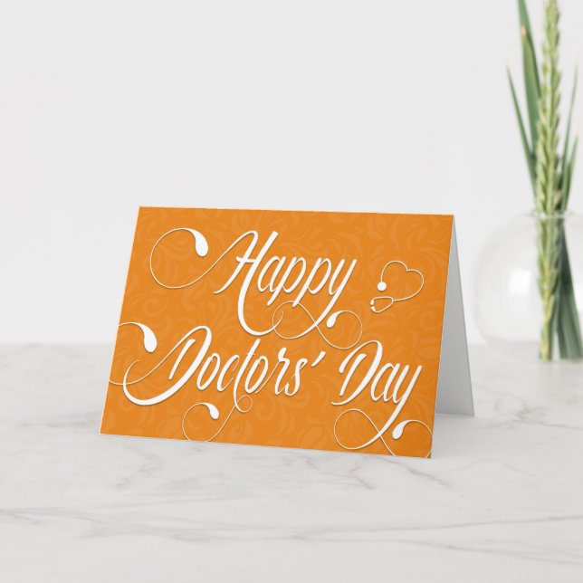 Doctors' Day Card - Swirly Text - Orange (Front)