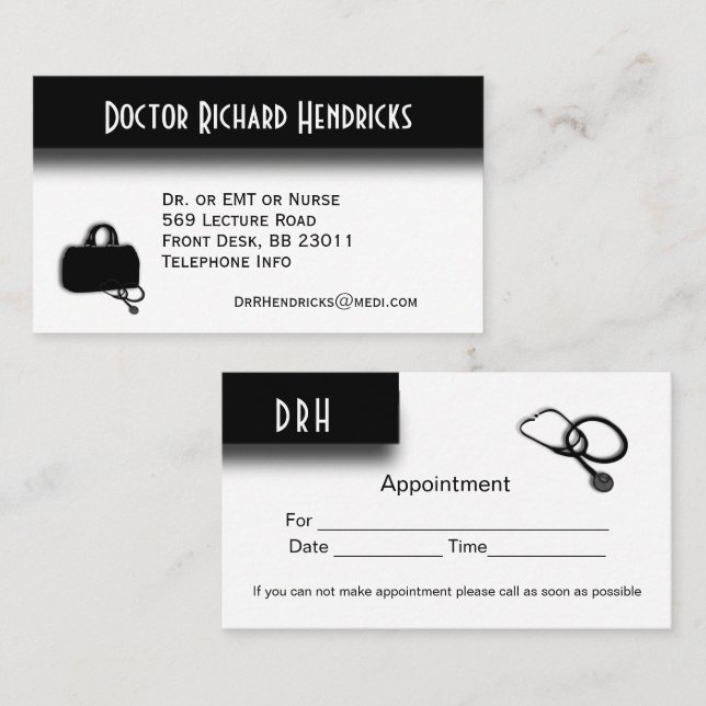 Doctors Office Appointment on Back Business Card (Front/Back)
