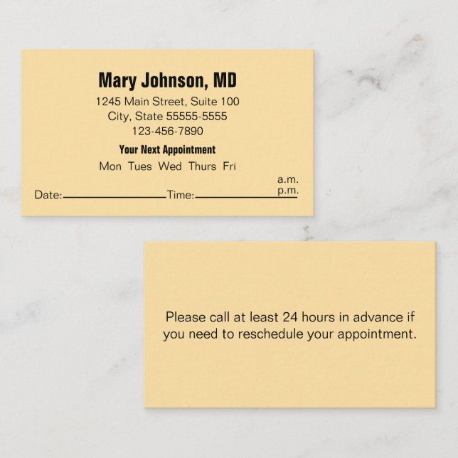 Doctors Office Black Beige Your Next Appointment Card (Front/Back)