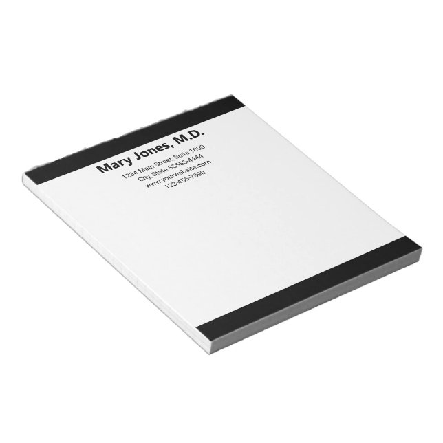 Doctor's Office Name Address Phone Black Border Notepad (Angled)
