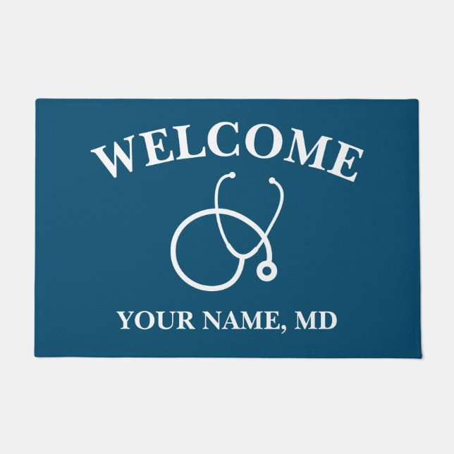 Doctor's office stethoscope logo custom doormat (Front)