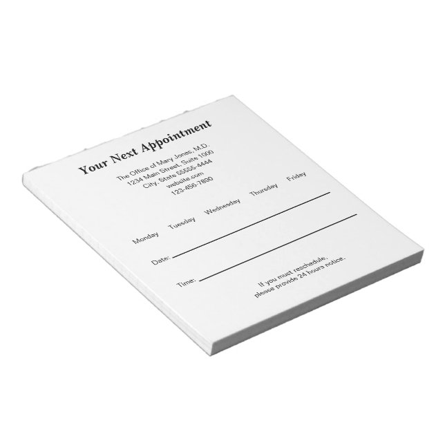 Doctor's Office Your Next Appointment Reminder Notepad (Angled)