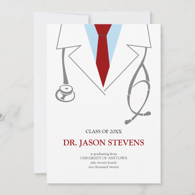 Doctor's White Coat Medical Graduation Invitation (Front)