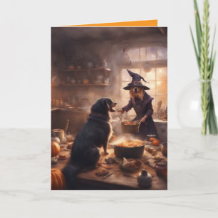 Dod witch in the kitchen on Halloween greeting Card