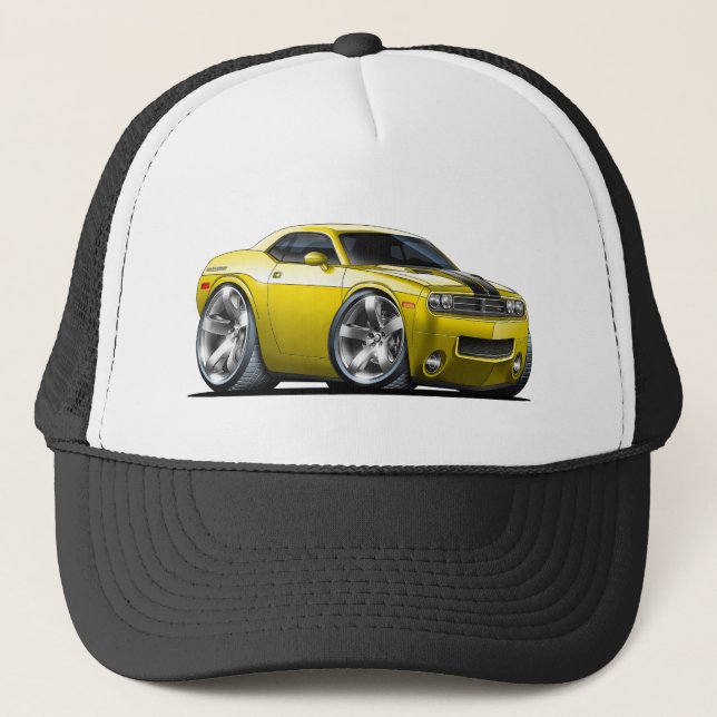 Dodge Challenger Yellow Car Trucker Hat (Front)
