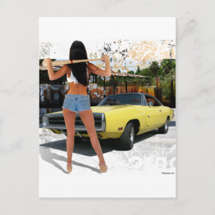 Dodge Charger Chick Postcard
