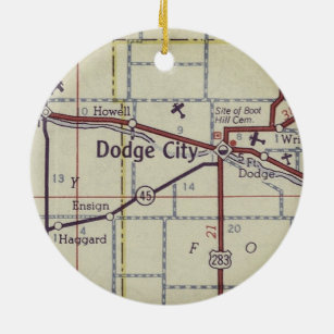 Dodge City Kansas Vintage Map Ceramic Tree Decoration
