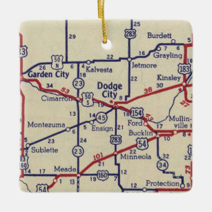 Dodge City KS Vintage Map Ceramic Ornament