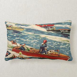 Dodge Motor Speed Boat Vintage Antique Row Ocean Lumbar Cushion