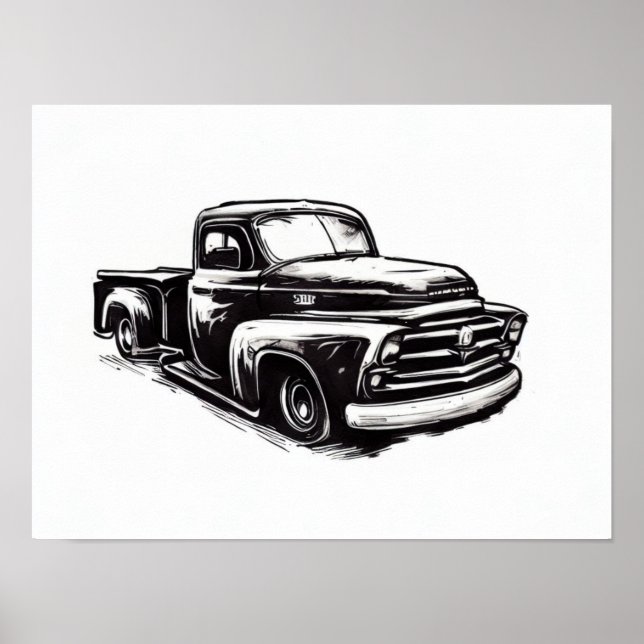 Dodge truck ink drawing black and white poster (Front)