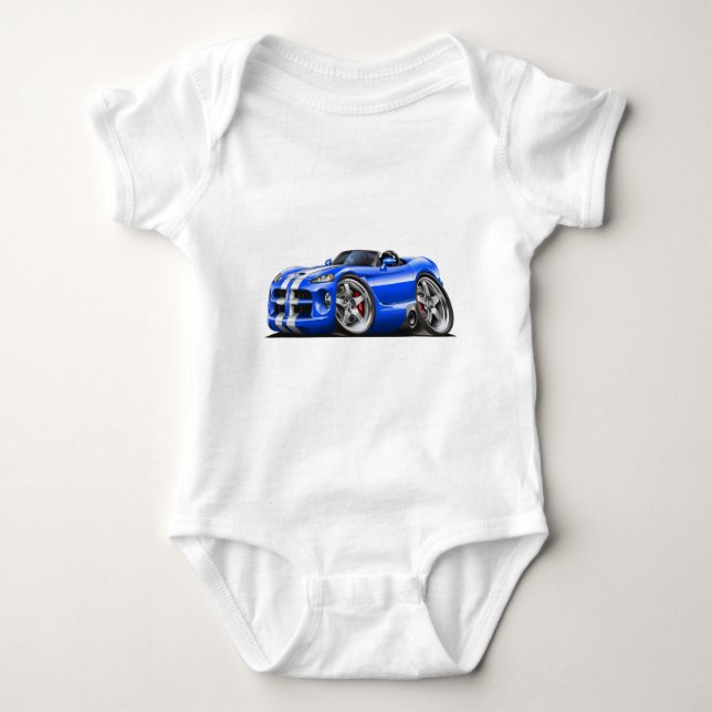 Dodge Viper Roadster Blue-White Car Baby Bodysuit (Front)