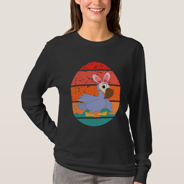 Dodo Bird Bunny Happy Easter Eggs Retro Men Women  T-Shirt (Front)