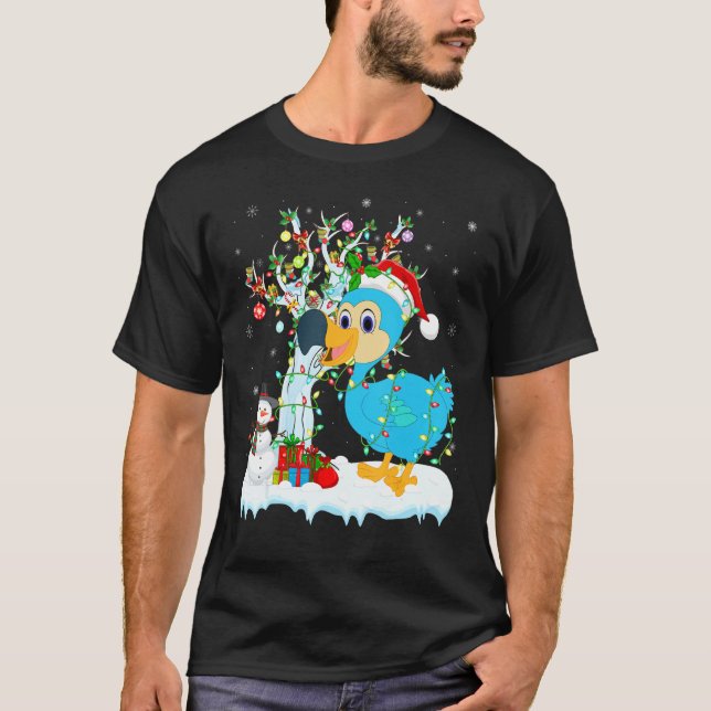 Dodo Bird Xmas Tree Lighting Santa Hat Dodo Christ T-Shirt (Front)