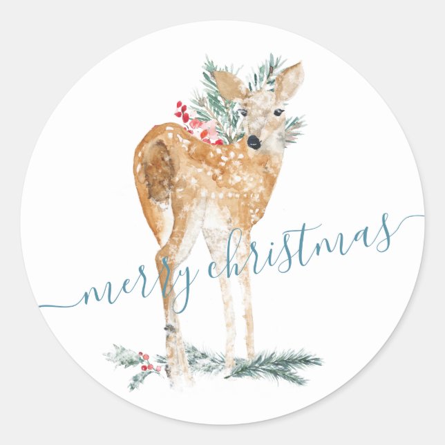 Doe A Deer Dressed For Christmas Classic Round Sticker (Front)