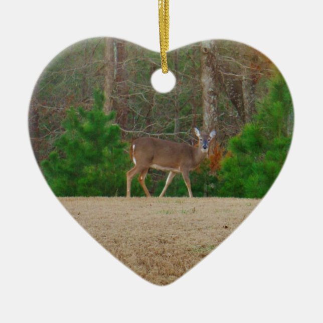 Doe a Deer & Pine Trees Ceramic Tree Decoration (Front)