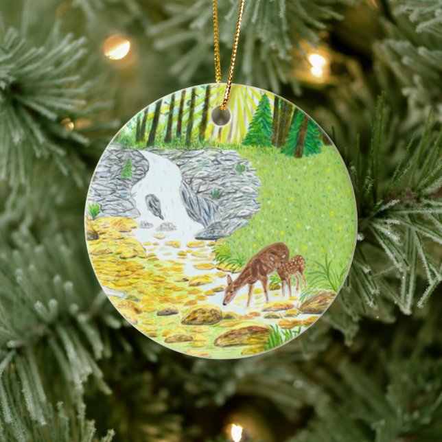 Doe and Fawn Ceramic Tree Decoration (Tree)