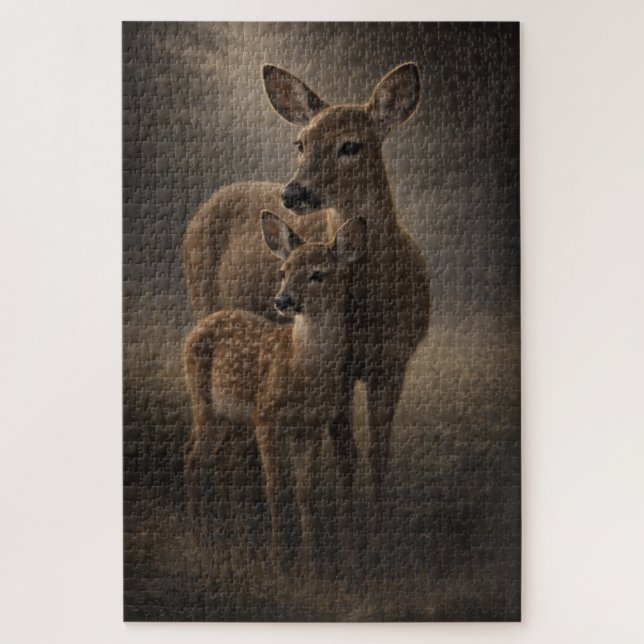 Doe and Fawn | Deer Wildlife Art | Puzzle (Vertical)