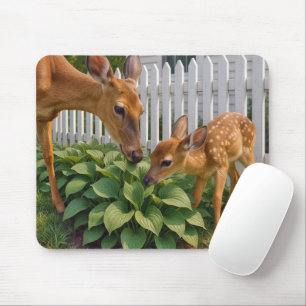 Doe and Fawn Eating Hosta Mouse Pad