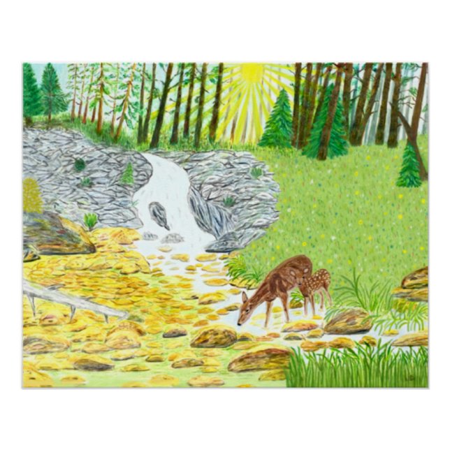 Doe and Fawn Glossy Poster (Front)