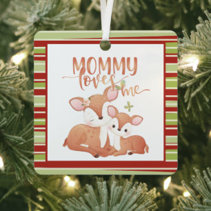 Doe Deer and Fawn Mommy Loves Me Metal Tree Decoration