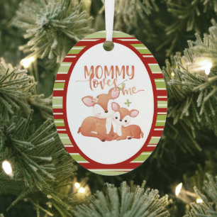 Doe Deer and Fawn Mummy Loves Me Metal Tree Decoration