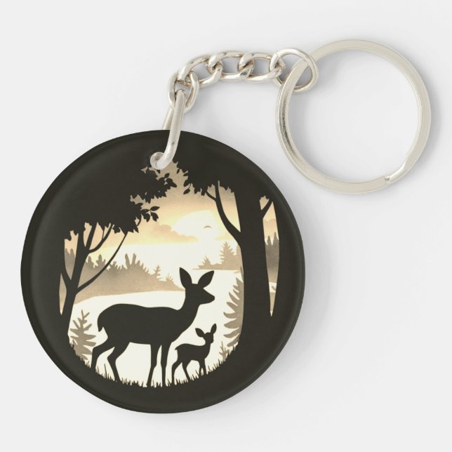Doe Deer and Fawn Round Acrylic Keychain (Back)