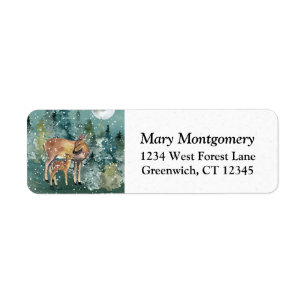 Doe Fawn Deer Forest Full Moon Snow Return Address