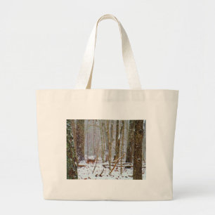 Doe in the snow, Deer in Lake Arrowhead Large Tote Bag