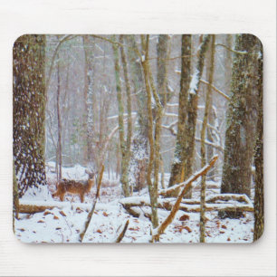 Doe in the snow, Deer in Lake Arrowhead Mouse Pad
