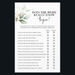 Does the Bride really know the groom? bridal game<br><div class="desc">Greenery Does the Bride really know the groom? bridal shower game card</div>