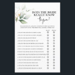 Does the Bride really know the groom? bridal game<br><div class="desc">Greenery Does the Bride really know the groom? bridal shower game card</div>