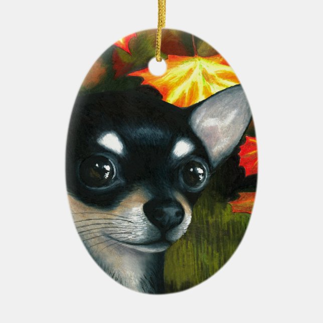 Dog 101 black Chihuahua Ceramic Tree Decoration (Front)