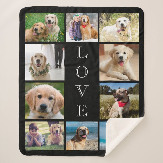 Dog 10 Photo Collage Black Sherpa Blanket (Front)