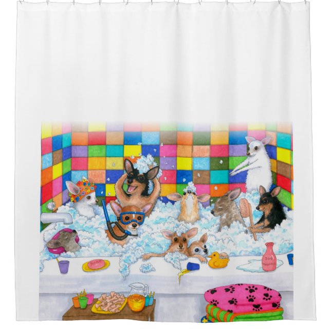 Dog 121 funny chihuahua in bath shower curtain (Front)
