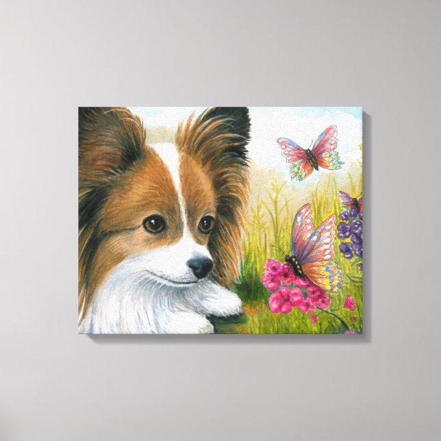 Dog 123 Papillon dog with Butterflies Canvas Print (Front)