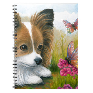 Dog 123 Papillon dog with Butterflies Spiral Notebook