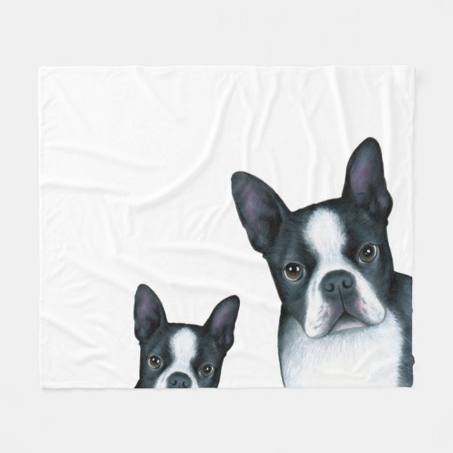 Dog 128 b/w Boston Terrier Fleece Blanket (Front (Horizontal))