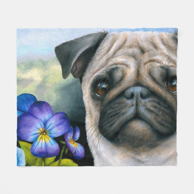 Dog 133 Pug Fleece Blanket (Front (Horizontal))