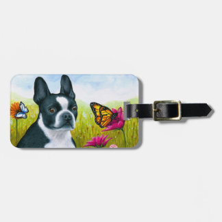 Dog 134 Boston Terrier Butterfly Flower Luggage Tag