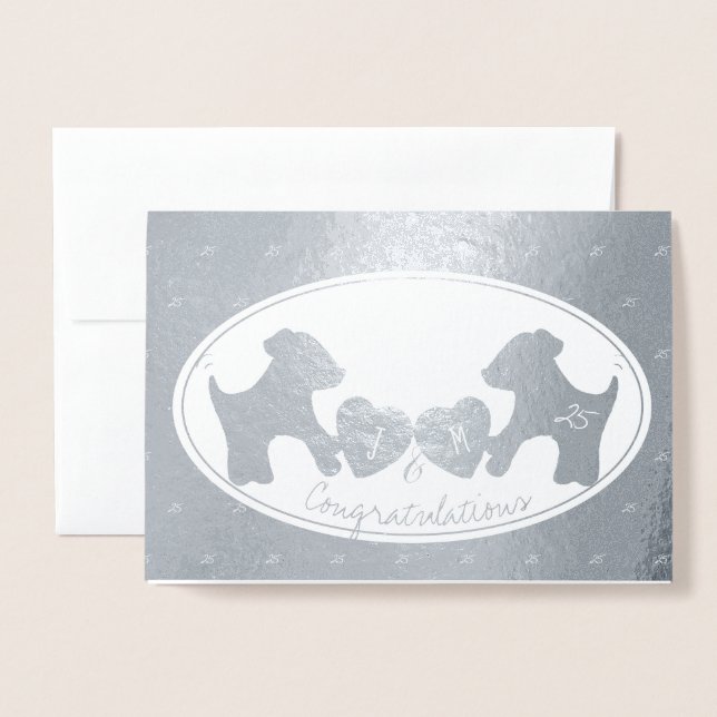 Dog 25th silver wedding anniversary foil card (Front With Envelope)