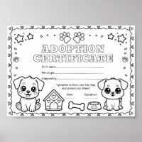 Dog adopt a pet colouring certificate