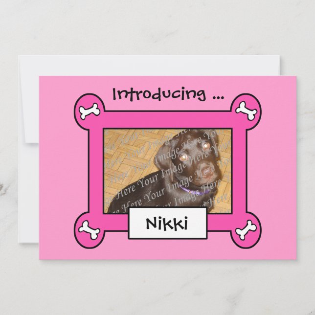 Dog Adoption or Birth Announcements (Pink) (Front)