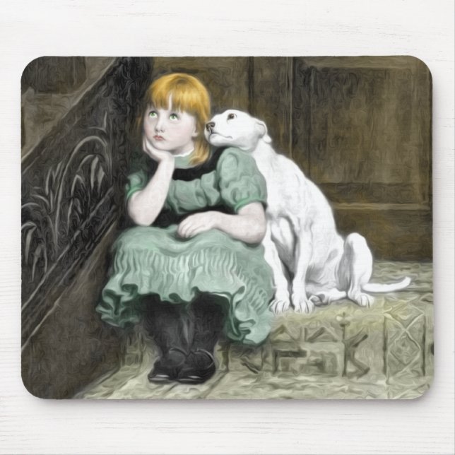 Dog Adoring Girl Victorian Painting Mouse Pad (Front)