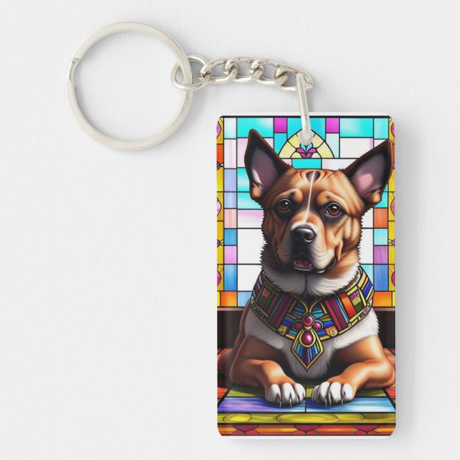 Dog Adorned in Colourful Collar Key Ring (Front)